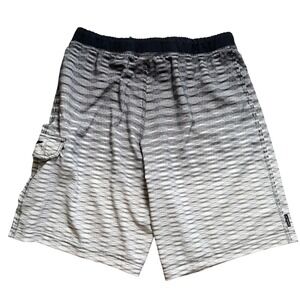 Speedo Swim Trunks Gradient Stripe Elastic Waist Cargo Pocket Swim Shorts